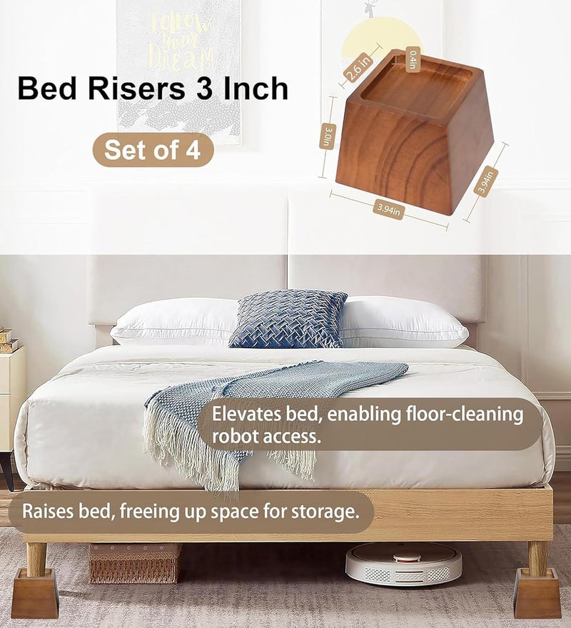 Lufia Wood Bed Risers 3 Inch, Premium Pine Furniture Risers - Sturdy, Stylish and Space Saving 3" Bed Lift for Sofa, Desk and More - 4-Pack (Brown Wood, 3 Inch) - Image 2